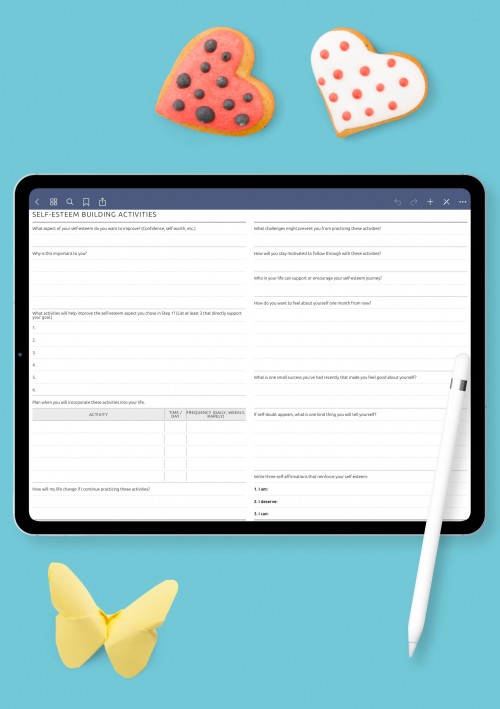 Self-Esteem Worksheet with Daily Confidence-Building Activities template for GoodNotes
