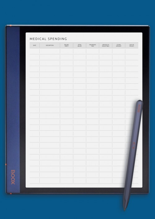 BOOX Note Air Simple Medical Spending Tracker Template