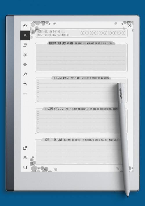 reMarkable Simple Monthly Goal Review - Floral Style