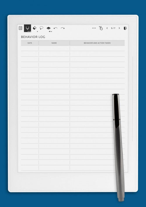 Student Behavior Log Template for Supernote