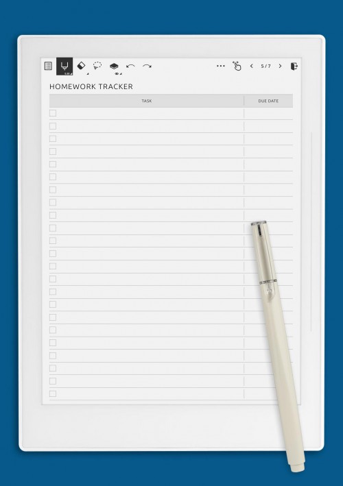 Supernote A5X Student Homework Tracker Template