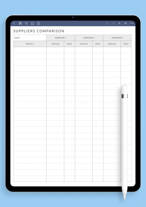 Suppliers Comparison Template for GoodNotes