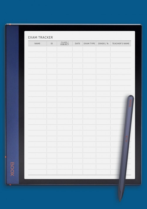 Teacher Exam Tracker: Administrative Overview template for BOOX Note