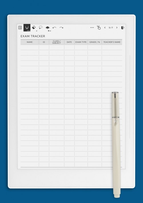 Teacher Exam Tracker: Administrative Overview template for Supernote