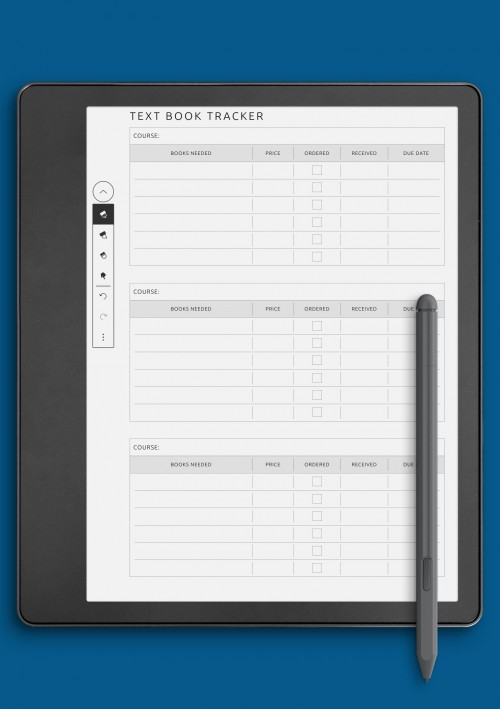 Text Book Tracker Template for Kindle Scribe