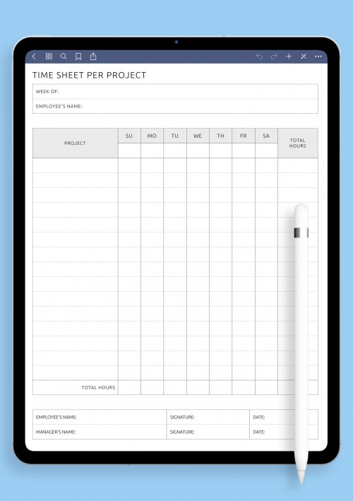 Time Sheet Per Project Template for GoodNotes