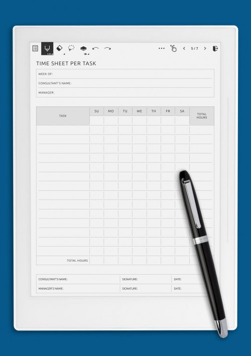 Time Sheet Per Task Template for Supernote A6X