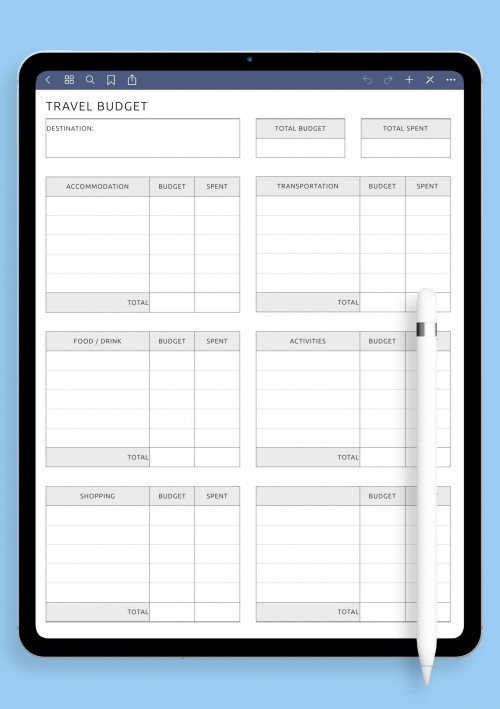 Travel Budget template for GoodNotes