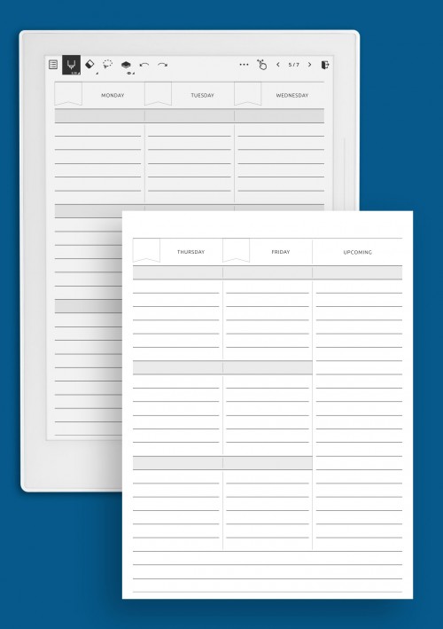 Undated Work Week Schedule template for Supernote