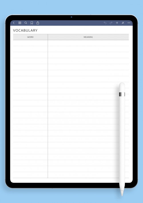iPad Vocabulary and Definitions Template