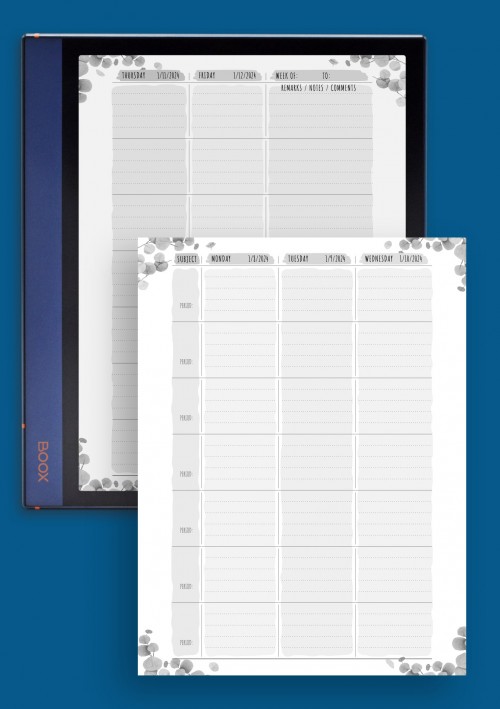 Week Lesson Plan - Floral Style template for BOOX Note
