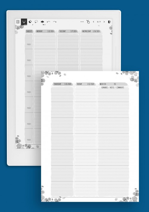 Supernote Week Lesson Plan - Floral Style Template