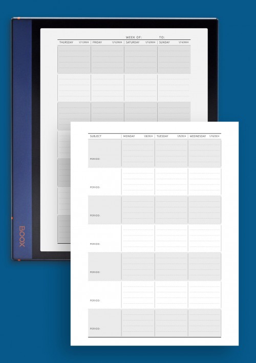 Week Lesson Plan - Original Style - Full Week Template for BOOX Note