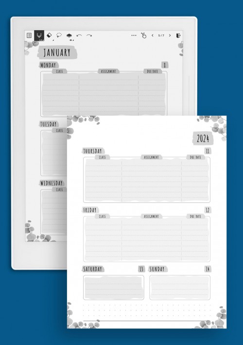 Supernote Week Schedule - Floral Style Template