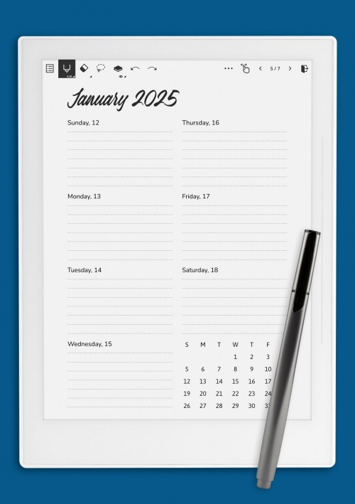 Weekly Calendar Template for Supernote