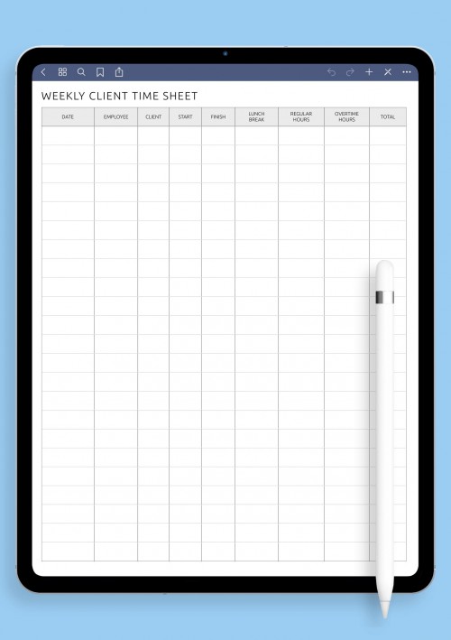 iPad & Android Weekly Client Time Sheet Template