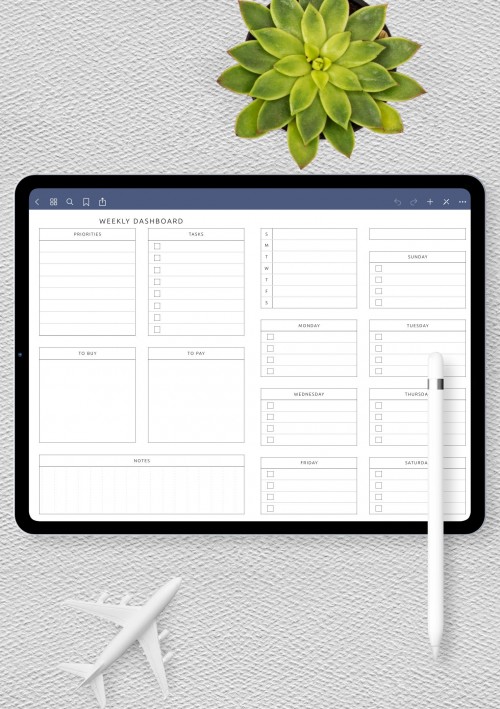 Weekly Dashboard Template for GoodNotes