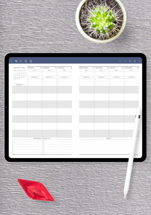 Weekly Lesson Plan Template for iPad Pro 