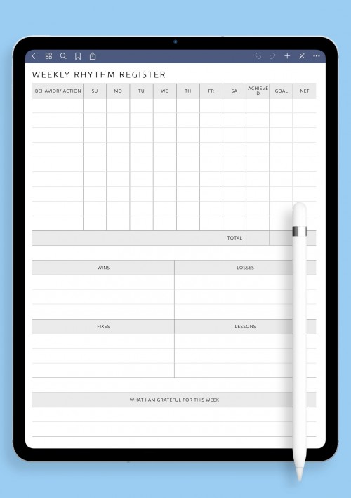 iPad Pro Weekly Rhythm Registrator Template