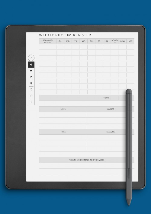 Weekly Rhythm Registrator Template for Kindle Scribe