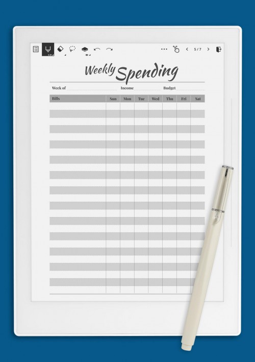 Supernote Weekly Spending Blank Template