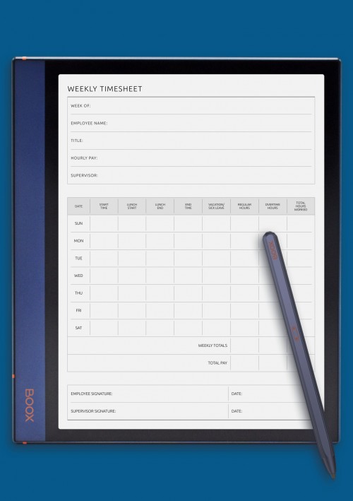 Weekly Timesheet Template for BOOX Note Air