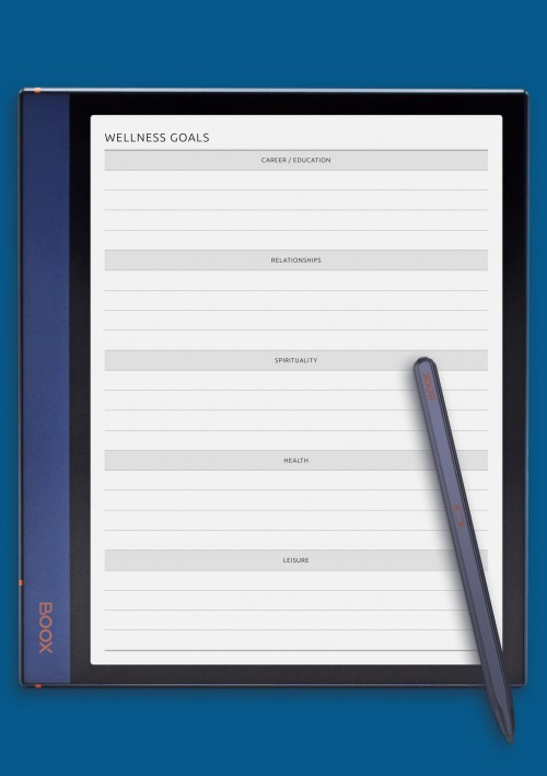 Wellness Goals Template for BOOX Note