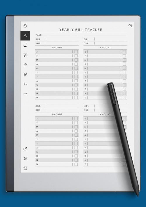 reMarkable Yearly Bill Tracker Template