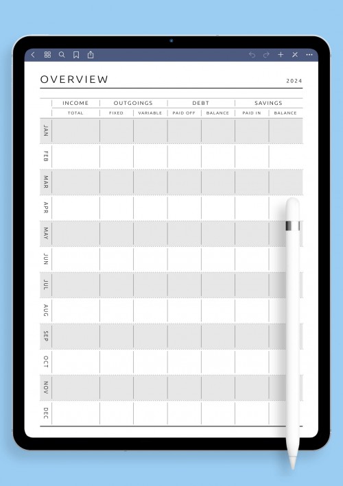 iPad Yearly Budget Overview Template