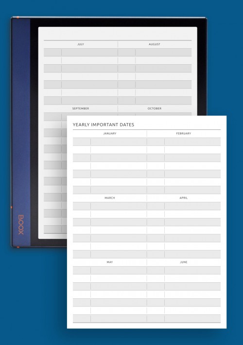 Yearly Important Dates Template for BOOX Note
