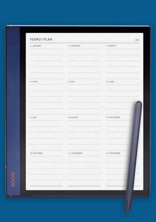 Yearly Plan Template for BOOX Note Air