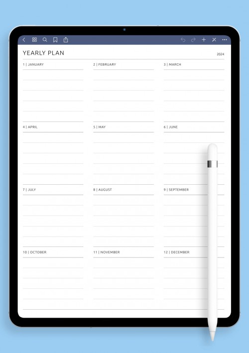 Yearly Plan Template for iPad Pro