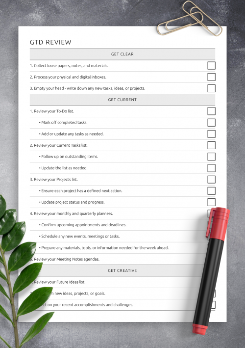 GTD Review Layout