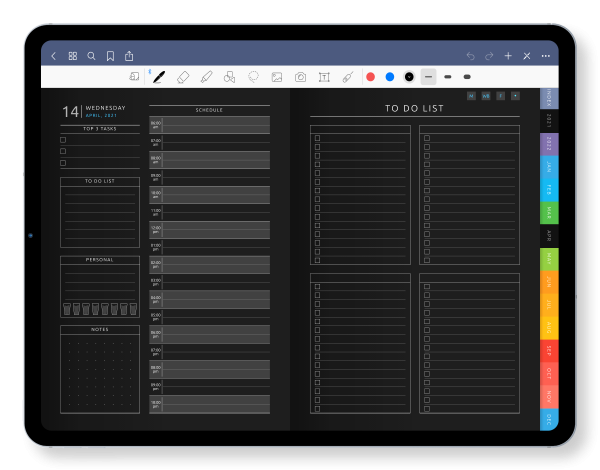 Cool Digital Daily Planner in Dark Theme