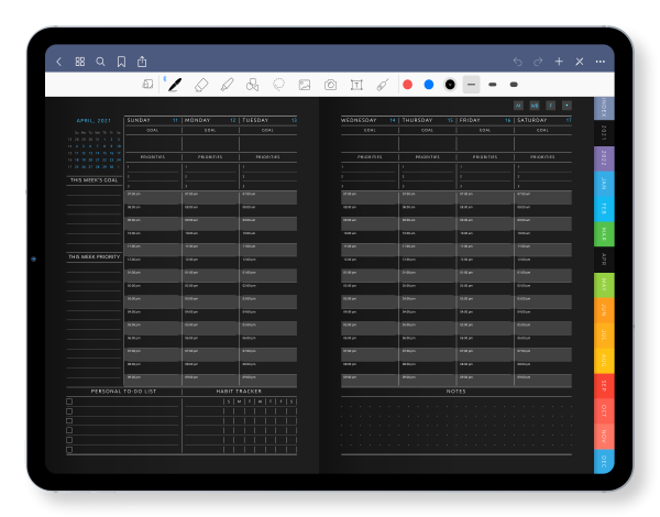 Best Digital Weekly Planner in Dark Theme