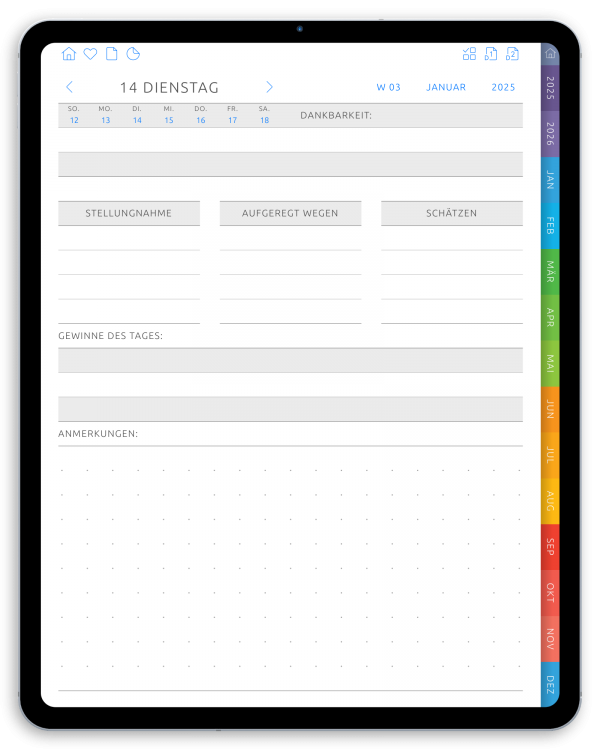 Cool Daily Gratitude Digital Planner in Dark Theme