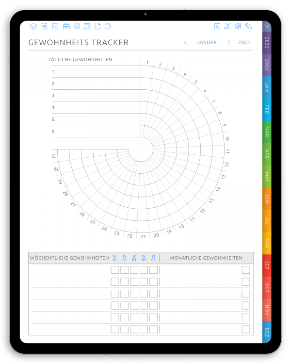 Cool Digital Productivity Planner in Dark Theme