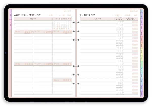 Digital Weekly To-Do Planner in Dark Theme 
